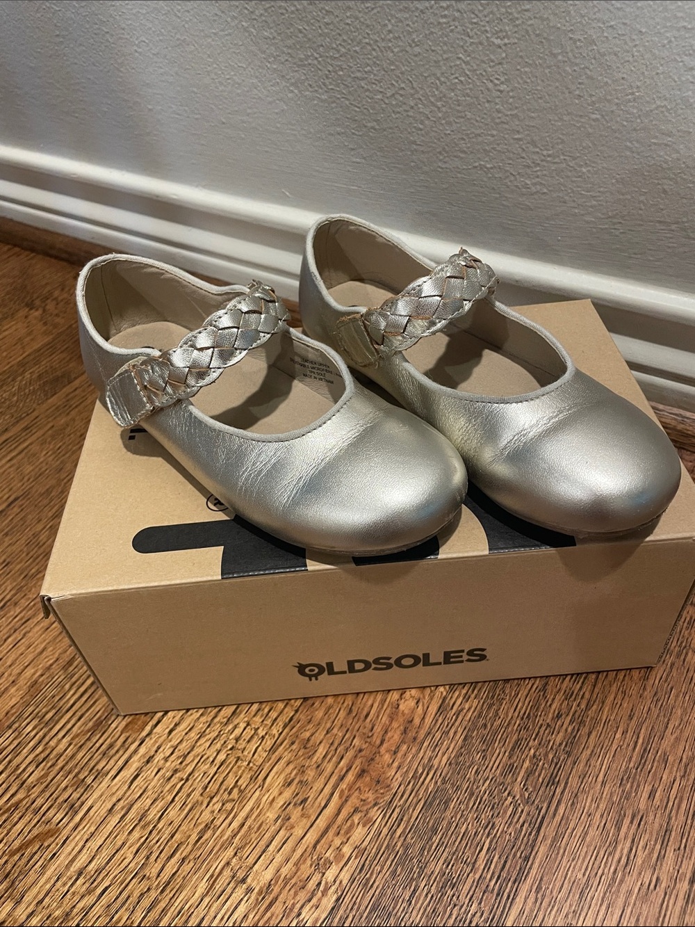 Old Soles Girls Metallic Silver Braided Strap Mary Janes